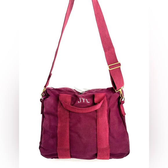 Lands End Vintage Y2K Burgundy Maroon Waxed Canvas Laptop Briefcase Bag Business - Picture 1 of 11